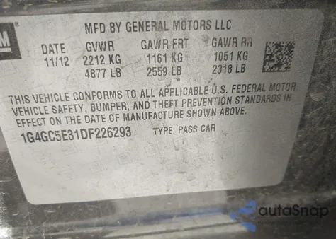 2013 Buick Lacrosse Leather Group z USA, uszkodzony, nr VIN 1G4GC5E31DF226293